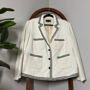 Talbots Cream Tweed Blazer with Black Piping